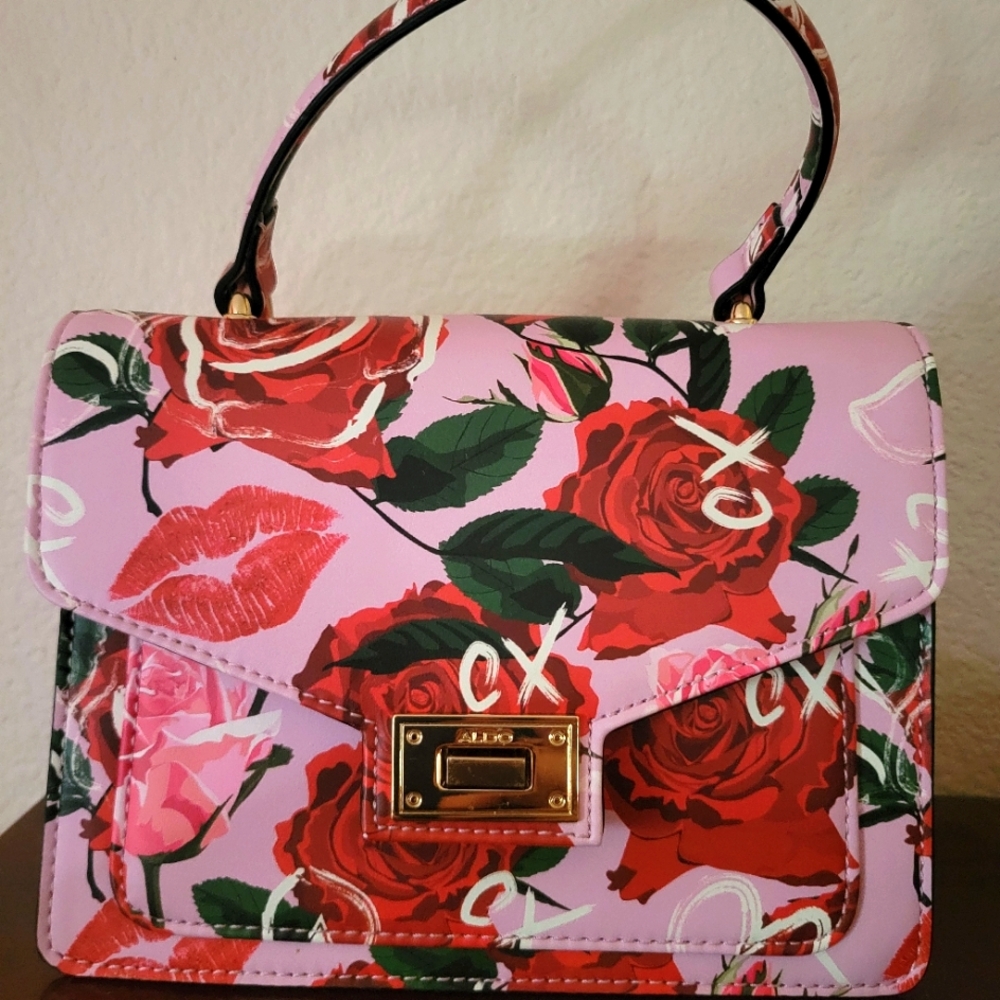 Aldo purse - Pink and Red with Roses and Kisses